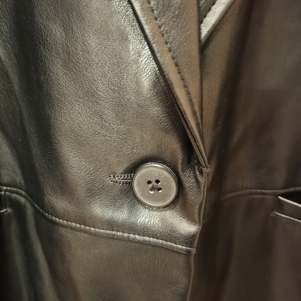 NEW EXPRESS BLACK FAUX LEATHER ONE BUTTON BLAZER JACKET SZ XL - Picture 5 of 16